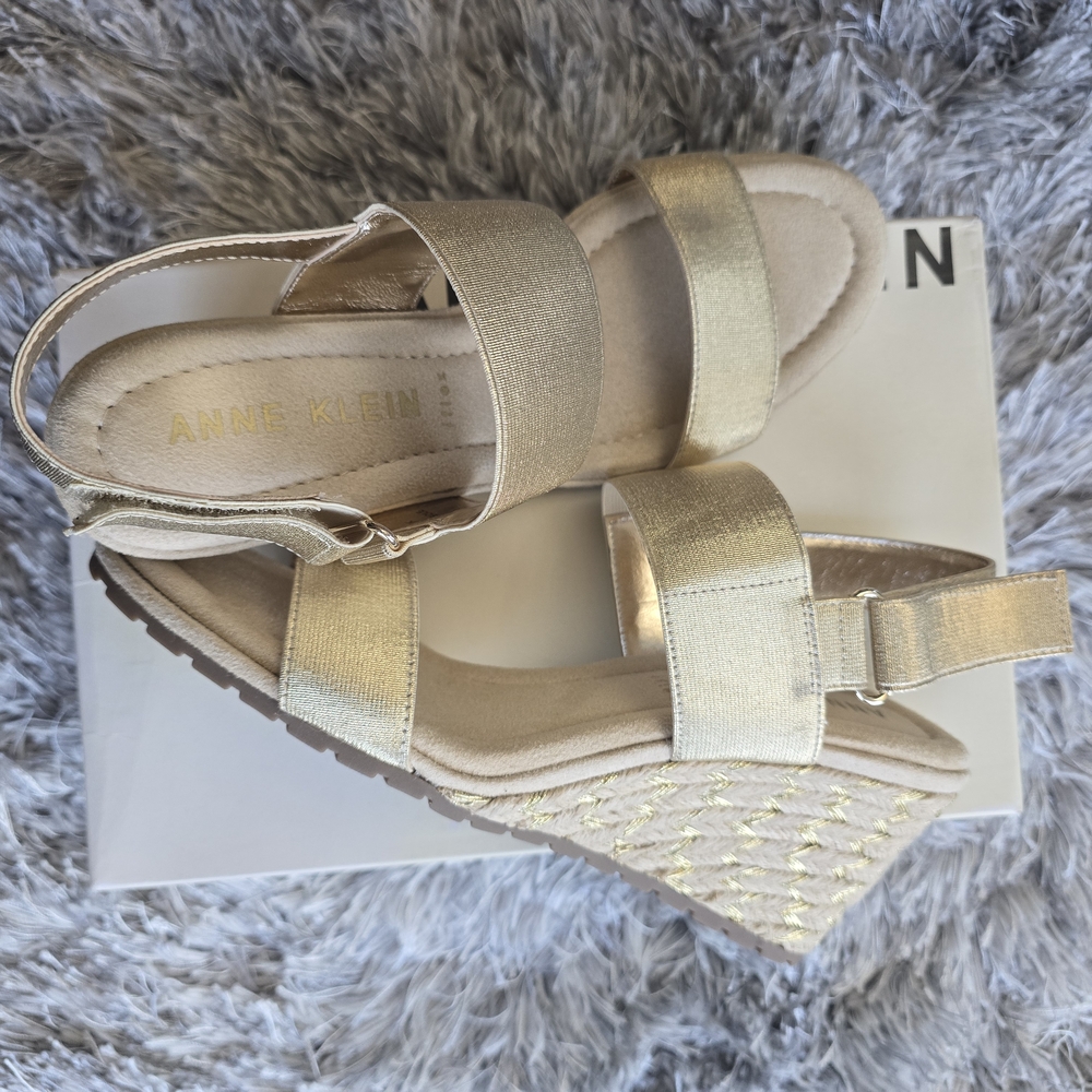 Anne Klein Gold Wedge Sandals with Cushioned Footbed